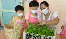น้องเด็กเล็กเก็บผักบุ้งที่ปลูก และทำผักบุ้งชุบแป้งทอด 27-28  ... Image 6